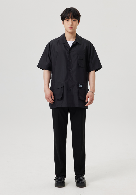 オープンバックハーフワークシャツ ブラック