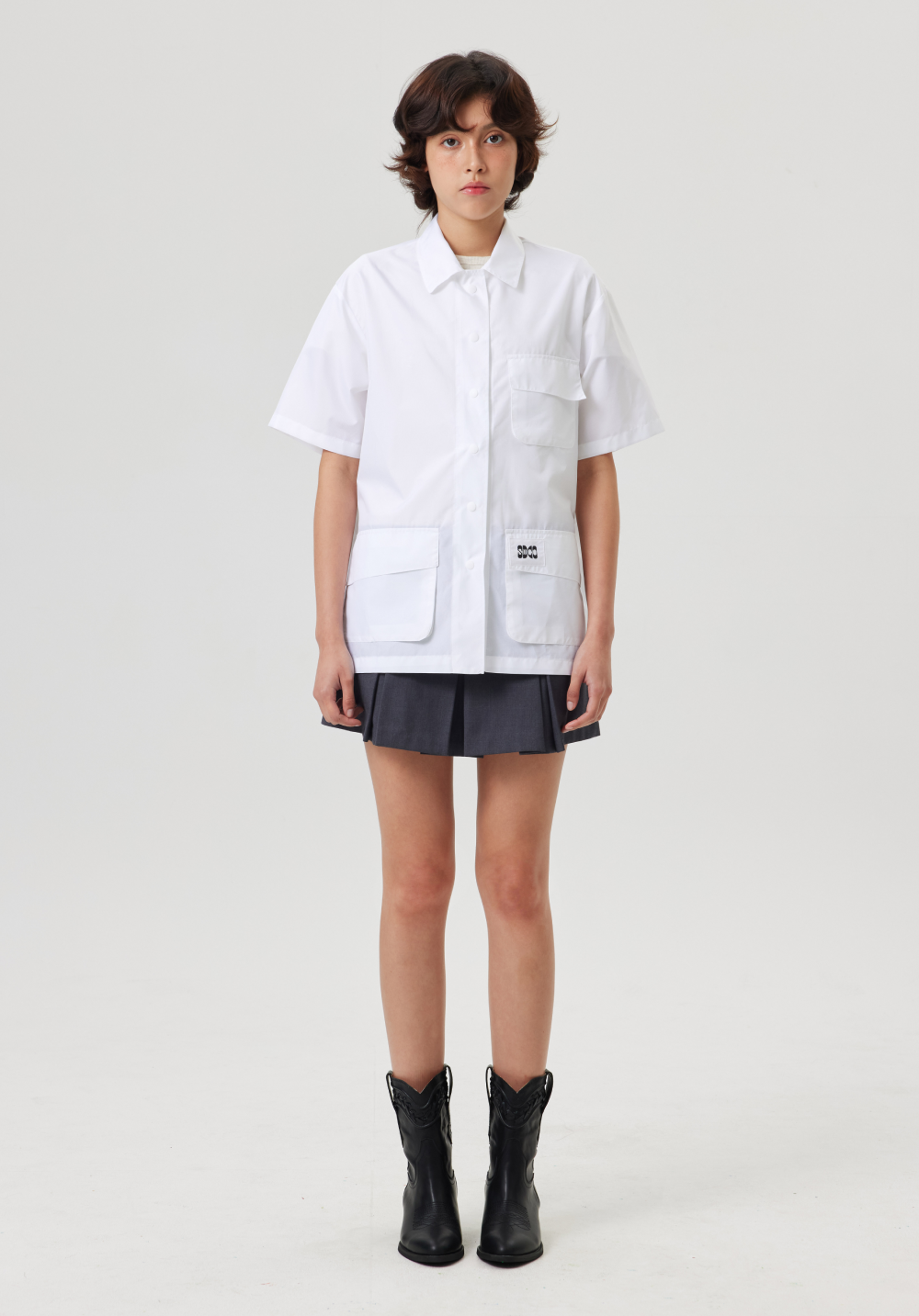 オープンバックハーフワークシャツ ホワイト