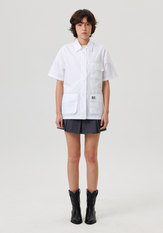 オープンバックハーフワークシャツ ホワイト