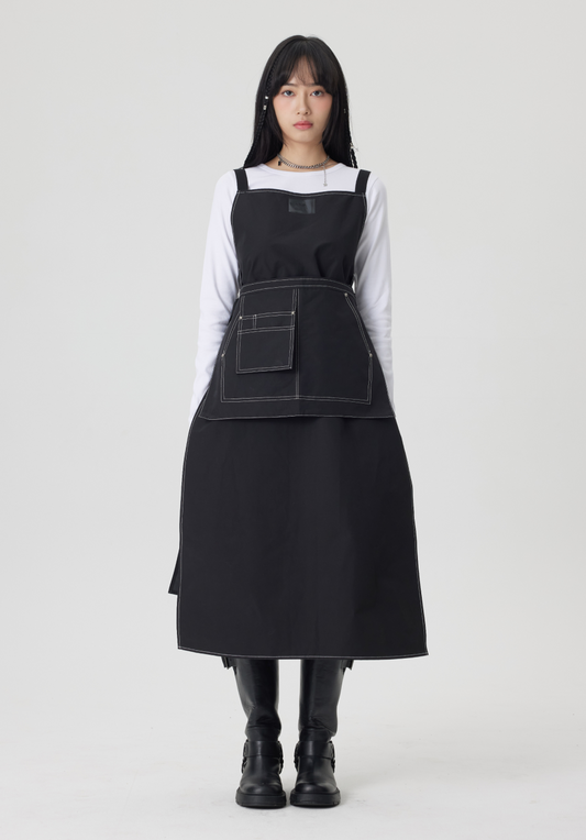 レイヤードポケットブラックエプロン