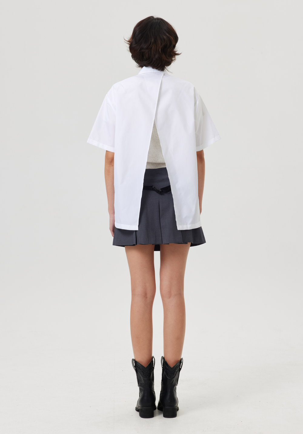 オープンバックハーフワークシャツ ホワイト