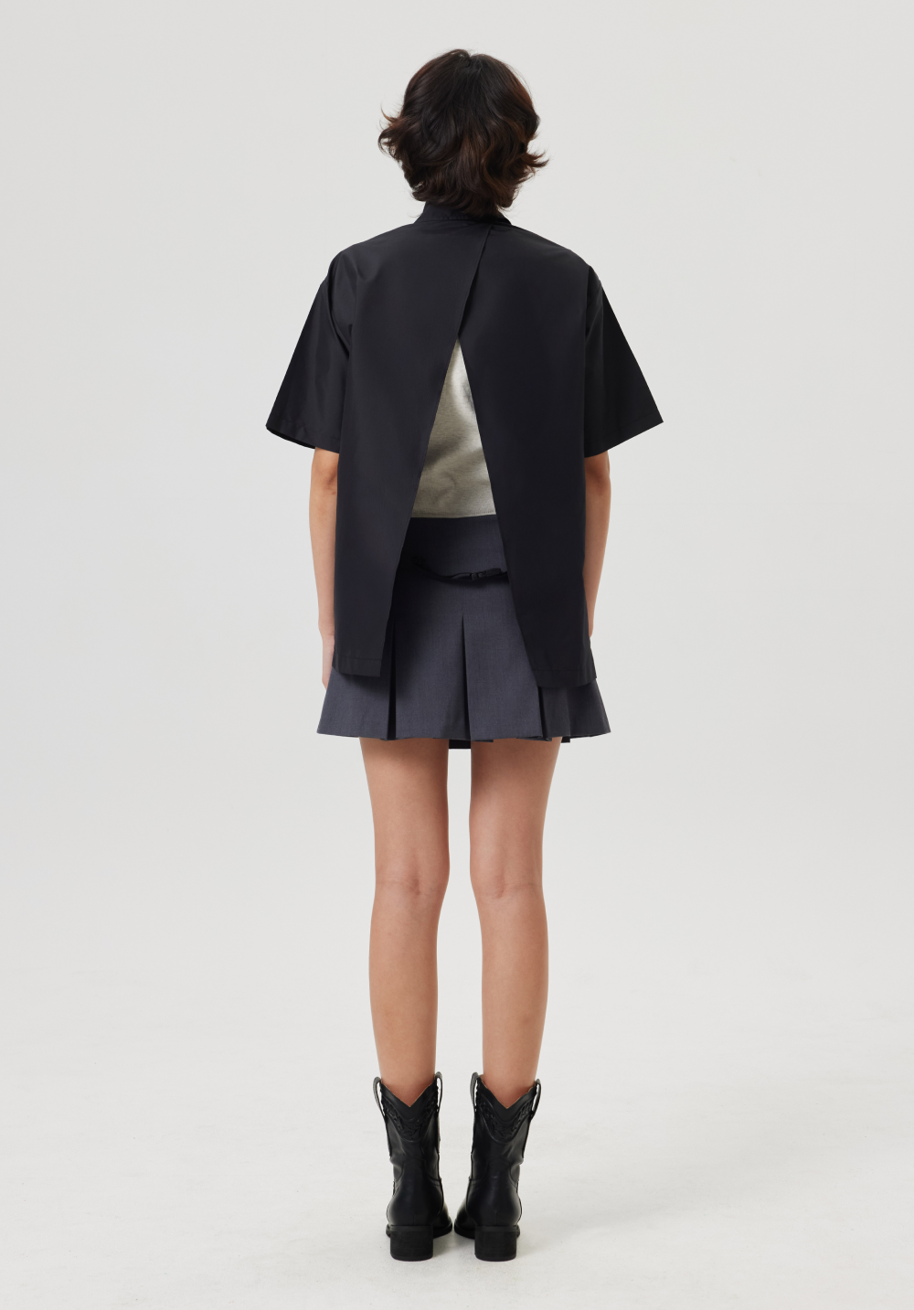 オープンバックハーフワークシャツ ブラック