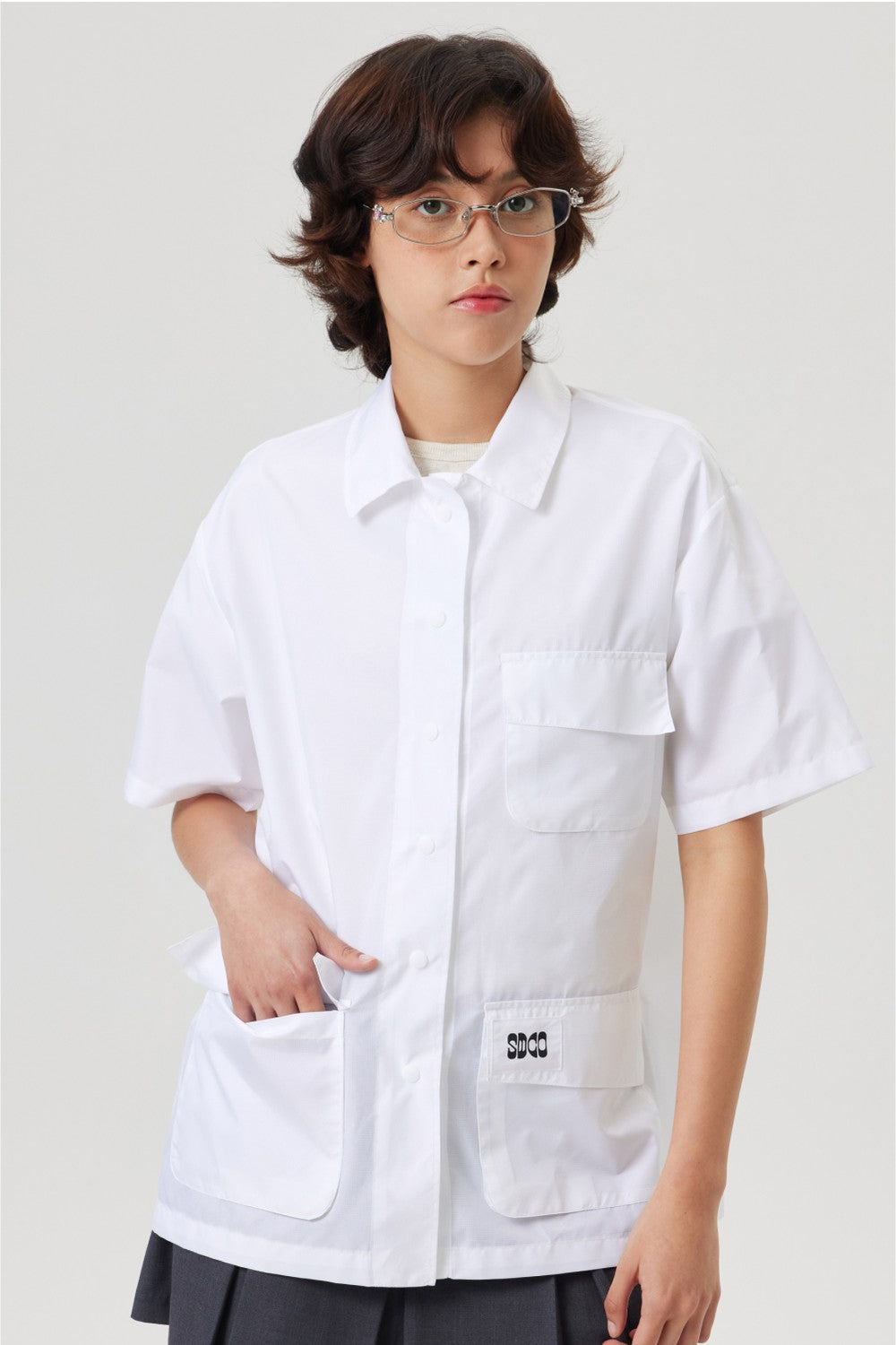 オープンバックハーフワークシャツ ホワイト